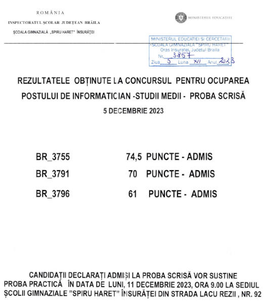 rezultat informatician